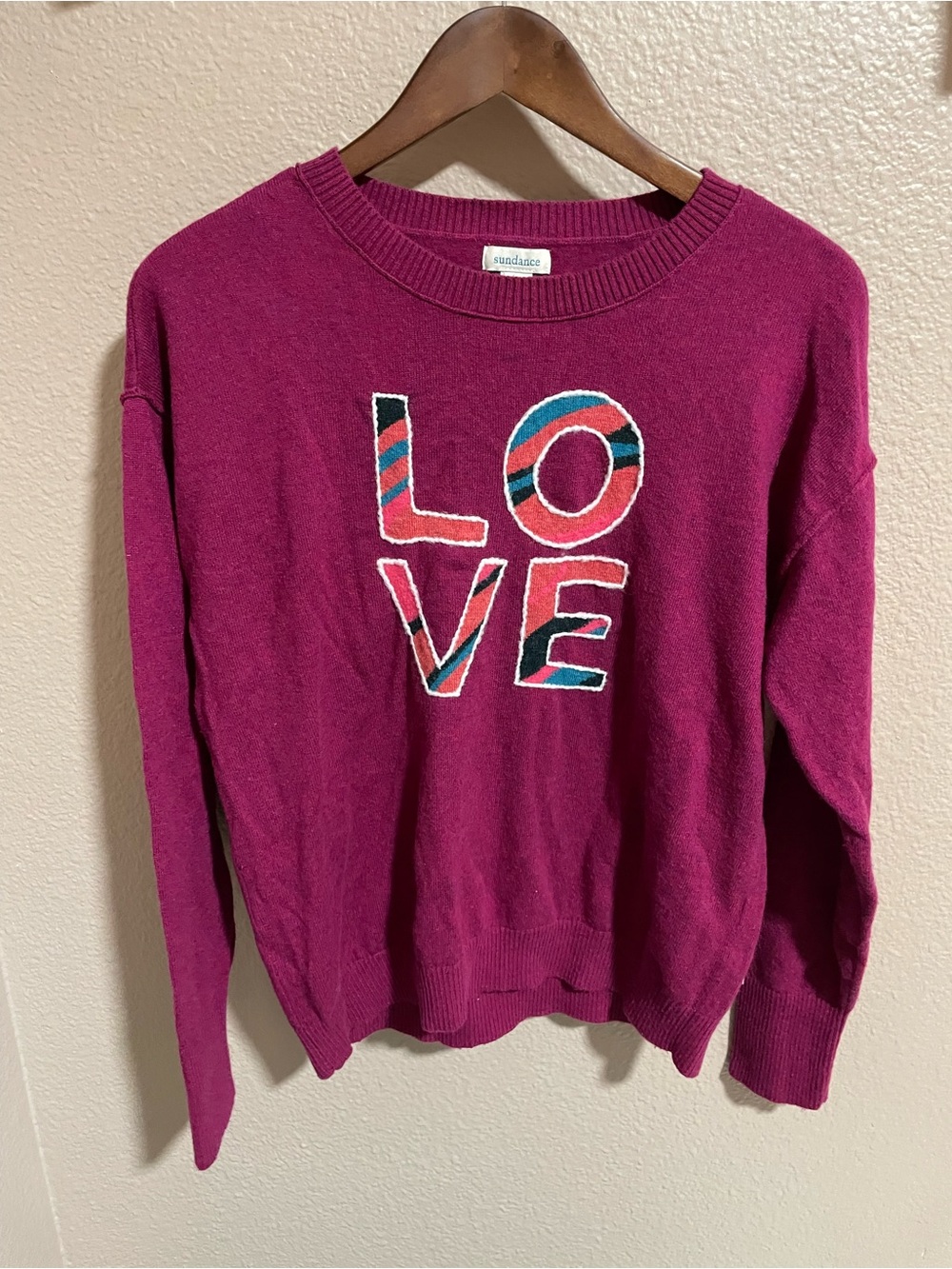 Sundance Magenta "LOVE" Crewneck Sweater